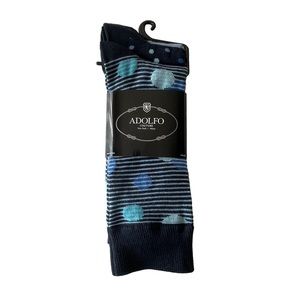 Men's ADOLFO Couture Dress Socks Blue Dots and Stripes 3-Pair Pack Size 10-13